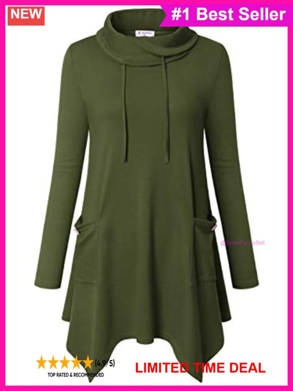 Womens Cowl Neck Asymmetrical Tunic Sweater Long Sleeve Pullover for Leggings